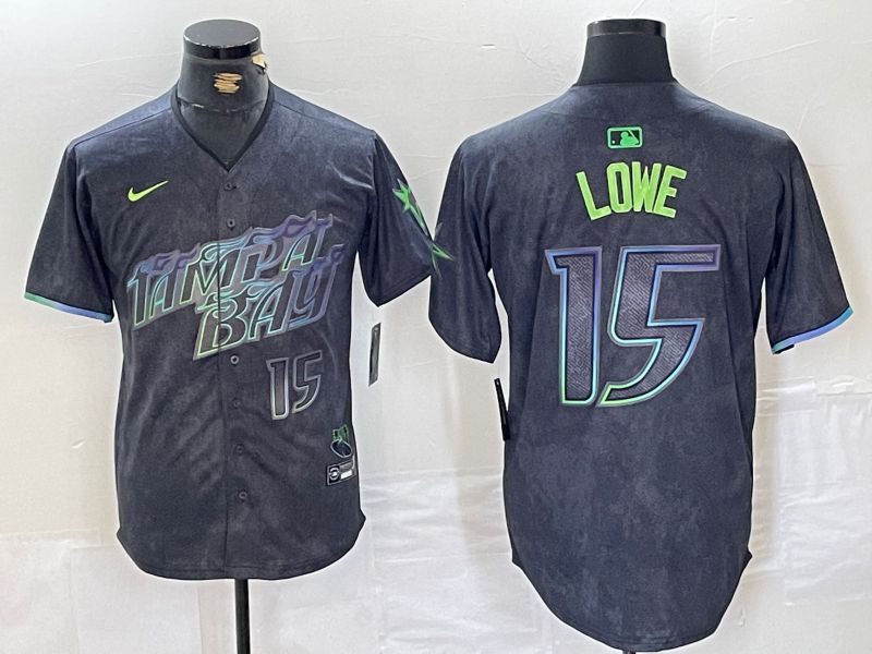 Men Tampa Bay Rays 15 Lowe Black City Edition Nike 2024 MLB Jersey style 4